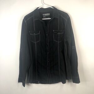 men's black cotton button down white detail shirt long sleeve XL